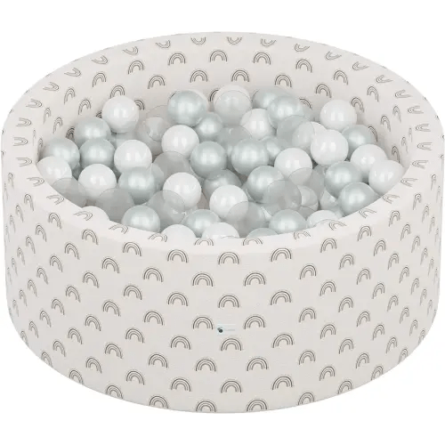 Little Big Playroom Boho Collection - Memory Foam Ball Pit + 200 Pit Balls - Deluxe Indoor Foam Pit with Soft Washable Cover - Baby Playpen for Children 6 Months to 6 Years Old - (Rainbow on Ivory)