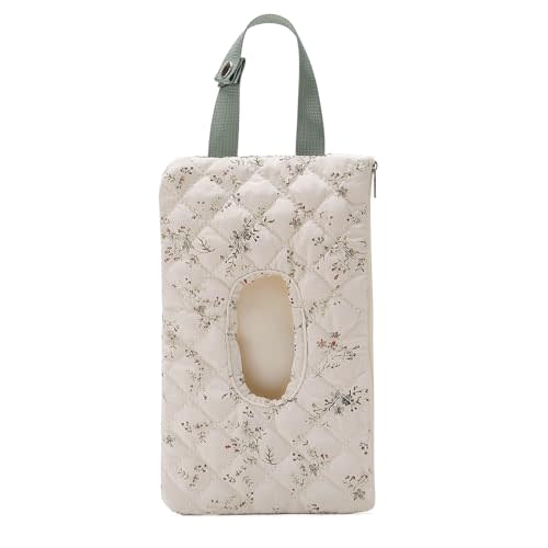 Quilted Baby Wipe Holder Quilted Wipe Pouch Portable Hanging Floral Wet Wipes Bag for Car, Stroller