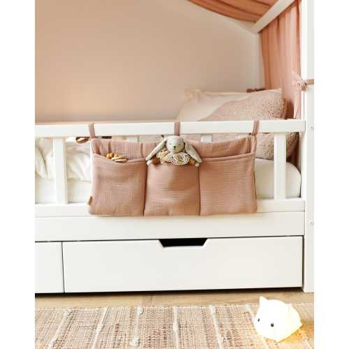 Cacao Crib Organizer, Muslin Baby Bed Pocket, Hanging Nursery Storage Bag, Diaper and Toy Holder, Baby Cot Essentials, Newborn Gift