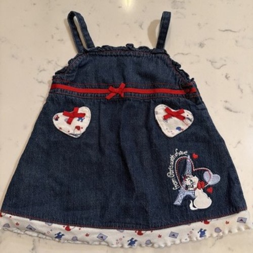 Vtg Wonderful World Of Disney 3-6 M Girls Embroidered Aristocats Denim Dress Y2K