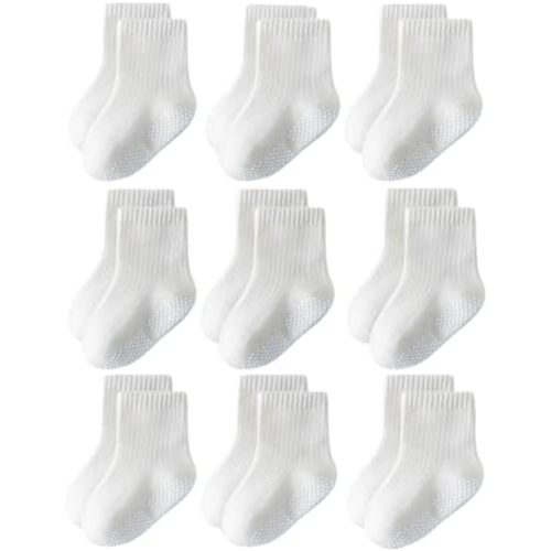 Toddler Grip Socks Non Slip Crew Socks Cute Seamless Cotton Socks for Baby Boys Girls Infants Kids 9 Pairs