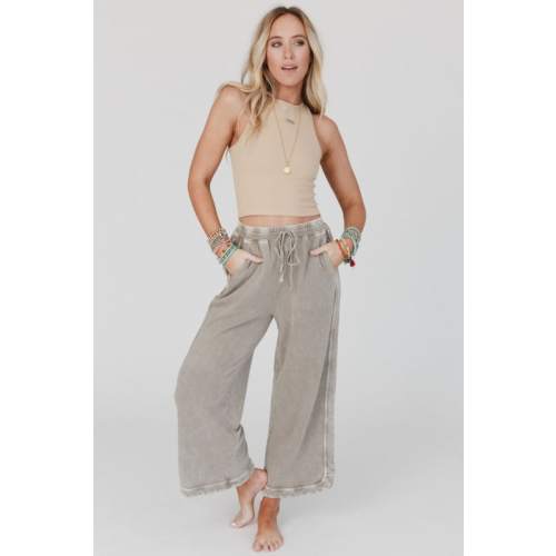So Comfy Wide Leg Pant Cropped Length - Mocha