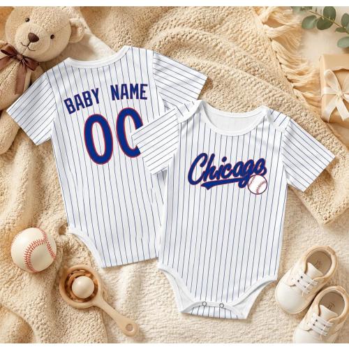 Personalized Chicago Baseball baby bodysuit Infant One Piece Custom Name & Number