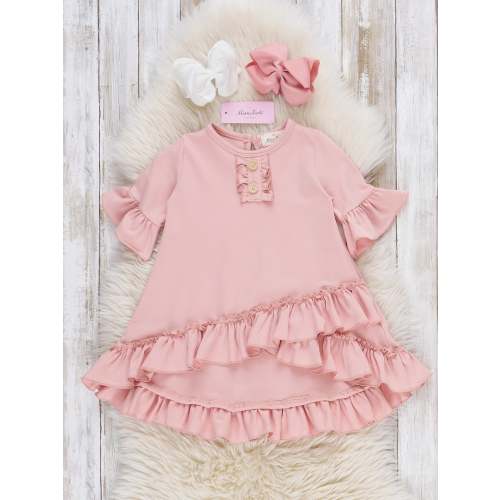 Cotton Ruffle Hi-Low Tunic Top - Mauve Pink