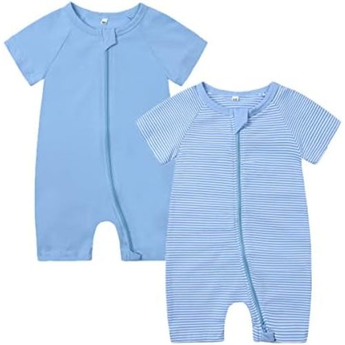 Feidoog Baby Boys 2Pack Rompers Summer Short Sleeve 2 Way Zipper One-Piece Romper Jumpsuit Sleep and Play