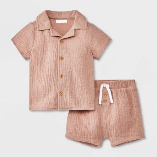 Grayson Mini Baby Boys' Solid Top & Bottom Set - Brown, Size: Infant6-9M
