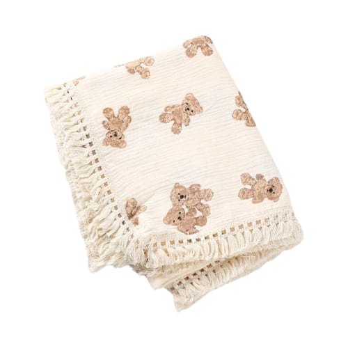 LARGE TEDDY BEAR MUSLIN COTTON BABY BLANKET