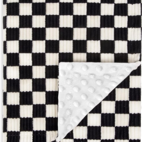 Baby Blanket for Boys Comfy Durable Corduroy Toddler Blanket with Double Layer Dotted Backing Checkerboard Grid Chessboard Gingham Warmer Bed Blankets for Newborn Infants Black, 30x40 Inches