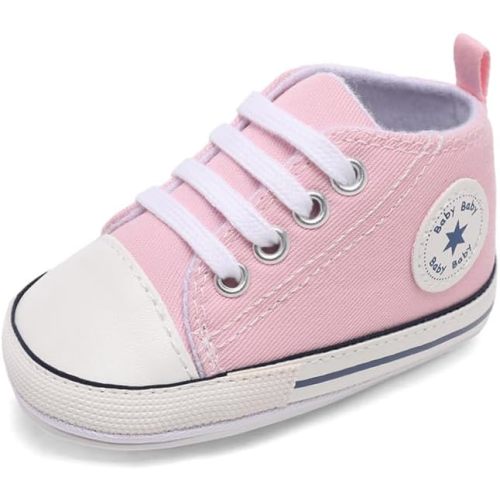 Unisex Baby Boys Girls Shoes, Newborn Infant Non-Slip Canvas Denim High Top Sneakers, Toddler First Walkers Shoes