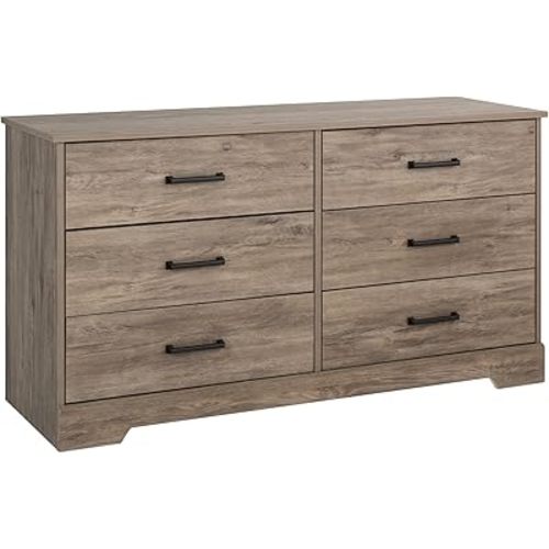 Prepac Rustic Ridge Farmhouse 6-Drawer Double Dresser, Brown Dresser for Bedroom, Chest of Drawers with 6 Storage Drawers, 53.25” wide x 18.25” deep x 28.5” tall, Brown