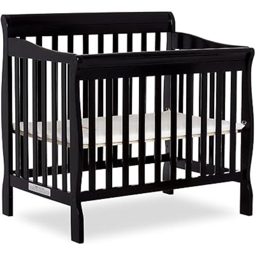 Dream On Me Aden 4-in-1 Convertible Mini Crib In Black, Greenguard Gold Certified, Non-Toxic Finish, New Zealand Pinewood, With 3 Mattress Height Settings