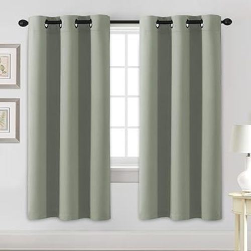 H.VERSAILTEX Blackout Curtains for Bedroom Thermal Insulated Room Darkening Living Room Curtains 72 Inch Long Grommet Privacy Protection Window Curtain Panels/Drapes for Nursery,2 Panels,Light Sage