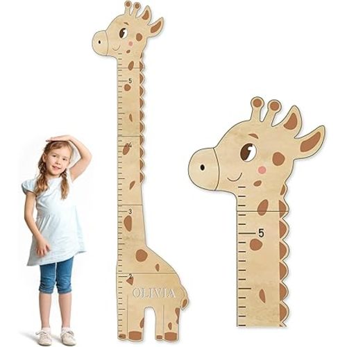 Personalized Name Kids Growth Chart for Wall, Cute Giraffe Wooden Growth Chart Kids Height Chart, Wall Measurement for Kids, Height Chart for Wall, Growth Ruler for Children