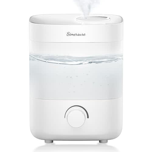 SimerSure Top Fill Humidifier, 2L Water Tank for Bedroom, 28H Long Lasting White Air Humidifier for Large Room, Ultra Quiet 25dB Cool Mist for Baby, Plants, Office, Easy to Clean & Fill