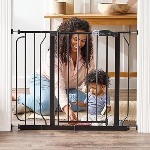 Regalo Safety 29-38.5" Baby Gate for Doorways & Bottom of Stairs, Pressure Mounted Baby Gate with Door for Babies, Toddlers & Pets, Tested & Safe for 30 Years, American Designed, American Owned, Black