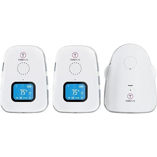 Audio Baby Monitor TimeFlys Twin Crown,Temperature Monitoring,Vibration,Lullabies,Rechargeable Battery,Talk Back Intercom,USB Connection,Zero Emission at Night Mode,Long Range up to 1000 ft