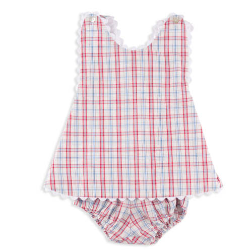 Mimi Prep School Plaid Ric Rac Short Dress and Bloomers