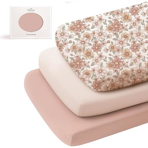 Konssy 3 Pack Stretchy Bassinet Sheets for Baby Girls and Boys, 33"x21"