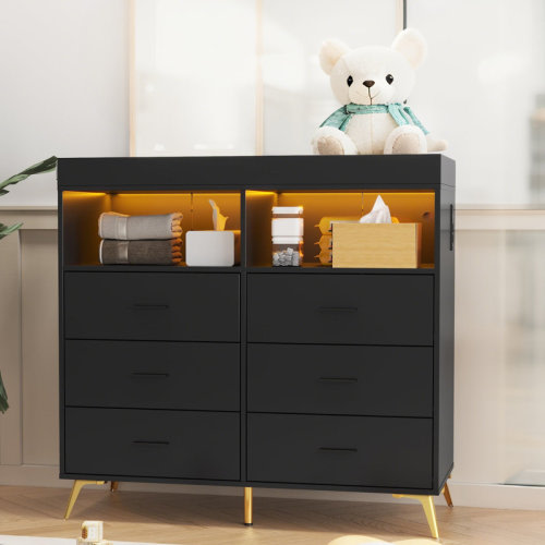 George Oliver Changing Table Dresser with Drawers, Power Outlet & LED – Baby Dresser with Changing Top, Nursery Organizer and Feet, Diaper Station for Infant & Newborn | Wayfair