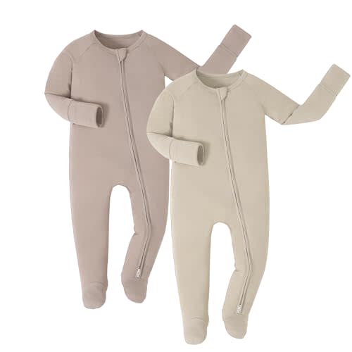 JunNeng Newborn Baby Boy Footie Pajamas,viscose from Bamboo Sleeper with Mittens,2 Way YKK Zipper Romper,0-12 Months Clothes