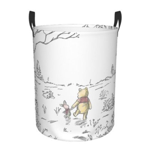 Winnie the Pooh Laundry Hamper with Handles, Foldable Waterproof Circular Basket, Kids Toys Dirty Clothes Storage Organizer Basket for Bedroom Bathroom Nursery Dorm Medium