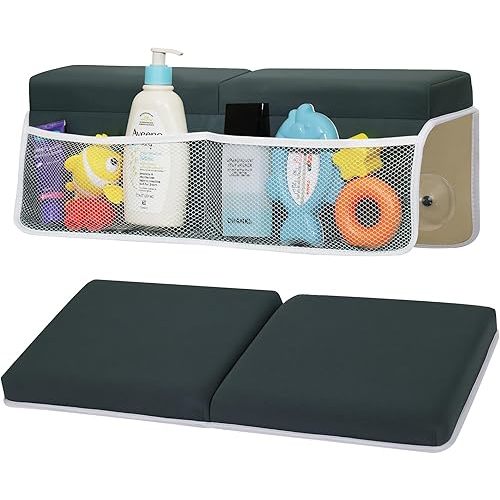 Comfortable Baby Bath Kneeler and Elbow Rest Pad Set, Thick Memory Foam Bath Kneeling Pad with Elbow Support, Baby Bathtub Cushion with Toy Organizer, Non-Slip for Infant or Toddler Bathing