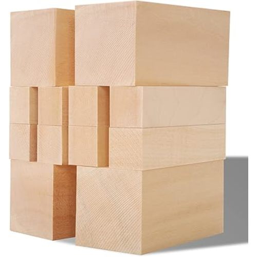 Unfinished Basswood Carving Blocks Kit, 12 Pack Rectangular Wooden Blocks for DIY Carving, Crafting and Whittling for Adults Beginner and Experts (4 x 1 x 1 inch, 4 x 2 x 2 inch)