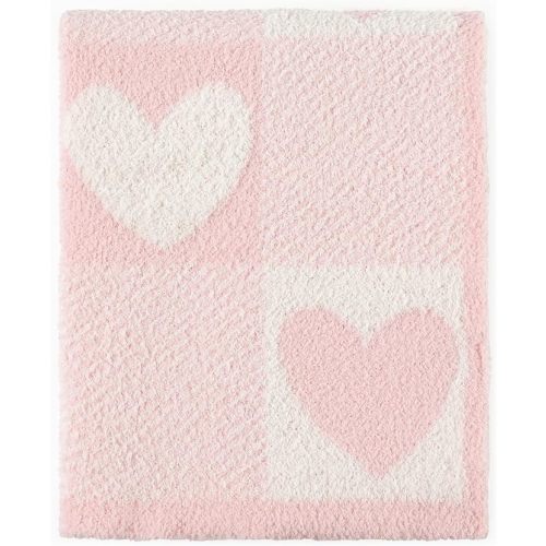 CREVENT 30"X40" Cozy Soft Warm Chenille Baby Blanket for Girls Boys, Newborn Essentials for Infant, Baby Shower Receiving Gift - Pink Heart