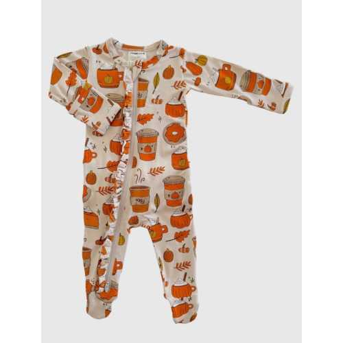 2-Way Ruffle Zip Footie, Pumpkin Spice Latte