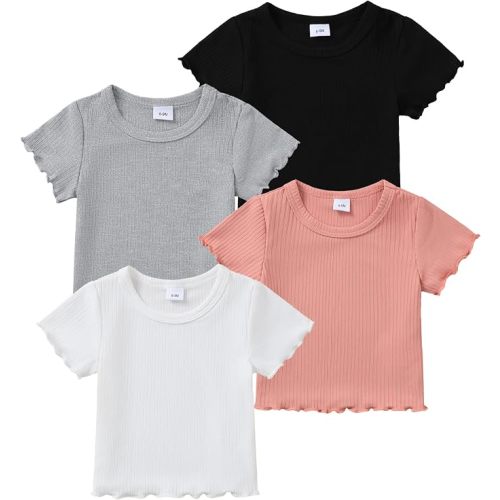 4-Pack Toddler Baby Girl Short Sleeve Tops Summer Colorful Basic Tee Casual T Shirt Pullover Sweatshirt