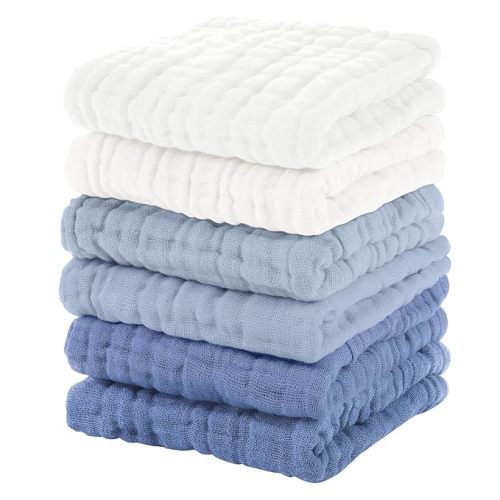 Muslin Burp Cloths Baby 12''X12'', Baby Washcloths 6 Pack, 100% Cotton Baby Wash Cloths Absorbent and Soft for Newborn Infants Kids Boys Girls - Gradient Blue