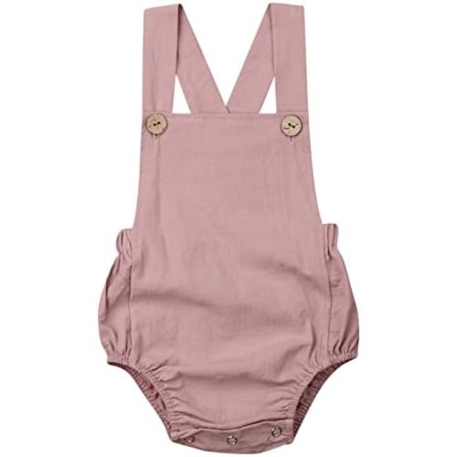 Mubineo Infant Newborn Girl Boy Basic Plain Overalls Summer Linen Overall Shorts