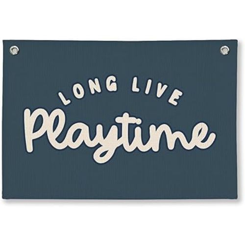 Playroom Decor for Boy, Long Live Playtime Wall Hanging Linen Banner, Blue Striped Wall Flag for Kids Room Nursery Playroom Decor, 20x30 Inch-Navy Blue