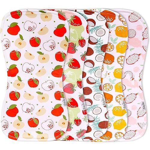 KiddyStar 5 Pack Organic Cotton Burp Cloths, Soft 3 Layer Absorbent Towels for Newborn Feeding & Spit Up