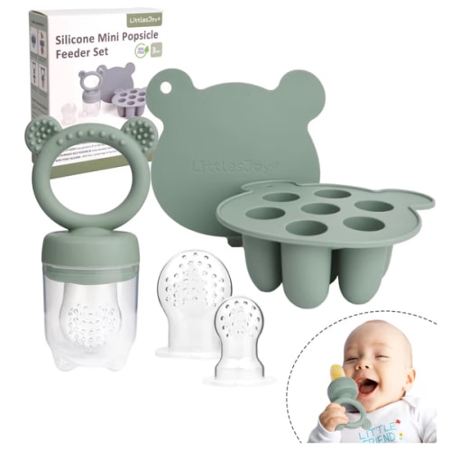 Infant Baby Fruit Feeder & Food Feeder, Breast Milk Popsicle Mold for purees, Baby Teething Relief teether,4pcs self Feeding Sets for Toddler, BPA Free 3 Month + (Muted)