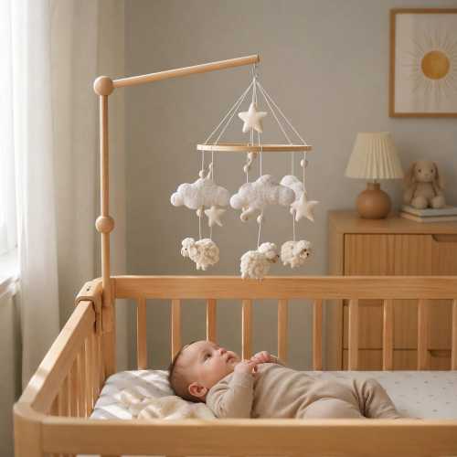 Counting Sheep Baby Mobile, Felt Lamb Crib Mobile, Neutral Nursery Decor, Handmade Baby Mobile, Newborn Shower Gift, Cot Mobile