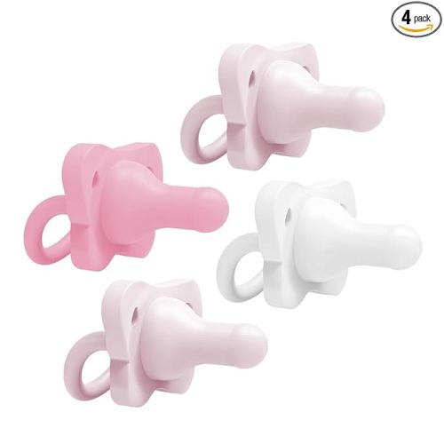 Dr. Brown's HappyPaci 100% Silicone Baby Pacifier, Contoured One-Piece Design, Light Pink/Pink/White, 0-6m, BPA-Free, 4-Pack
