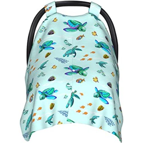 Sea Turtle Baby Car Seat Canopy Cover, Nursing Cover for Newborn, Ocean Beach Theme Stuff for Stroller Cover for All Seasons