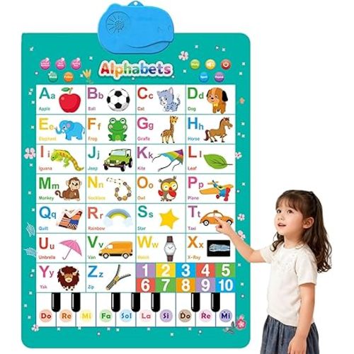 2025 New Talking Wall Chart for Kids – English & Spanish, Learning Poster with Songs, ABCs, Numbers, Animal Words & Piano, Bilingual Toys with Interactive Touch Buttons (Letter)