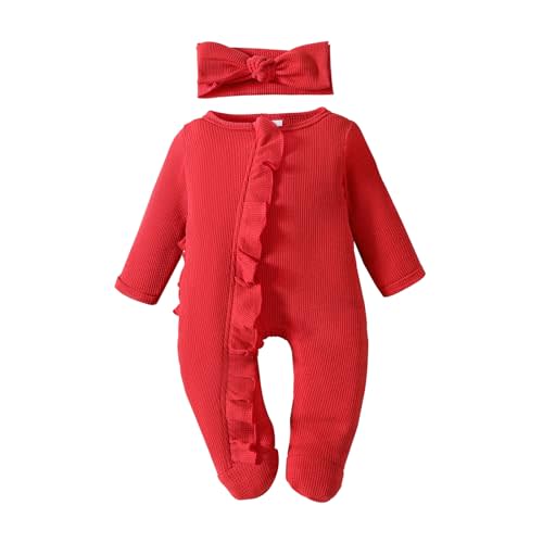 YINGISFITM Baby 3 6 Months Girl Clothes Newborn Onesie Ruffle Long Sleeve Ribbed Romper Jumpsuit One Piece Hospital Outfit