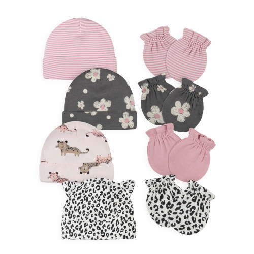 Gerber Baby Girl Caps & Mittens Set, 8-Piece