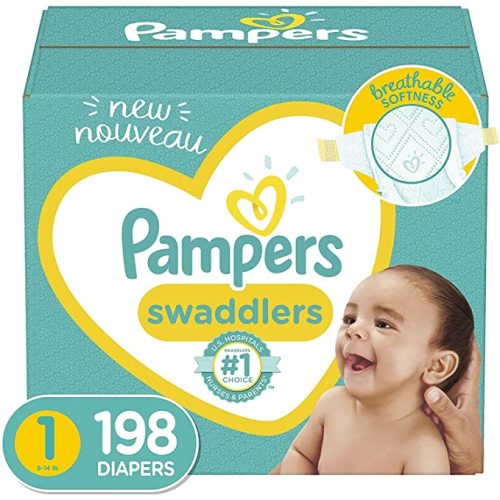 Baby Diapers Newborn/Size 1 (8-14 lb), 198 Count - Pampers Swaddlers, ONE MONTH SUPPLY (Packaging and prints on diapers may vary)