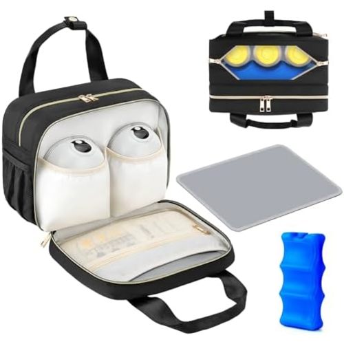 Breastmilk Cooler Travel Bag with Ice Pack, Compatible with Wearable Breast Pumps & Accessories - Portable Hands Free Breast Pump Carrying Case for Nursing & Working Moms, Black