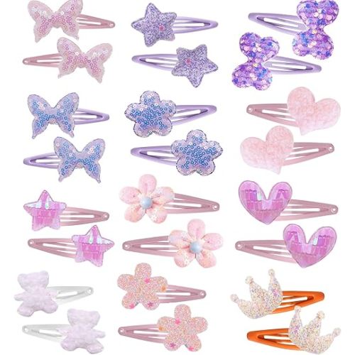 12 Pairs Hair Clips for Girls Hair Accessories for Kid Cute Glitter Toddler Girls Hair Accessory Multicolor Shaped