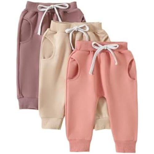 Yoawdats Baby Boys' 3-Pack Pull-on Jogger Pants Knit Pants Classic Fit Elastic Waist Kids Toddler Pants Multipacks Long Pants
