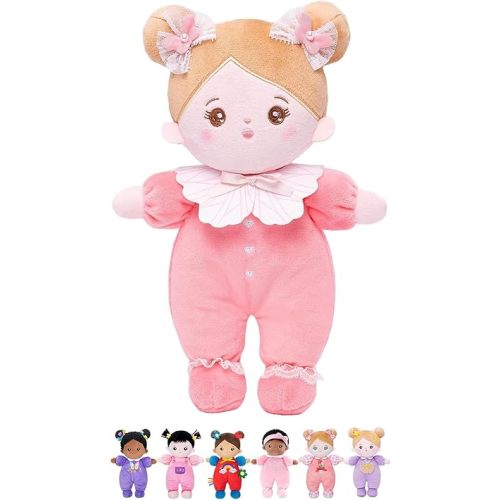 OUOZZZ Soft Plush Baby Doll 10" Snuggle Buddy Pink Bow