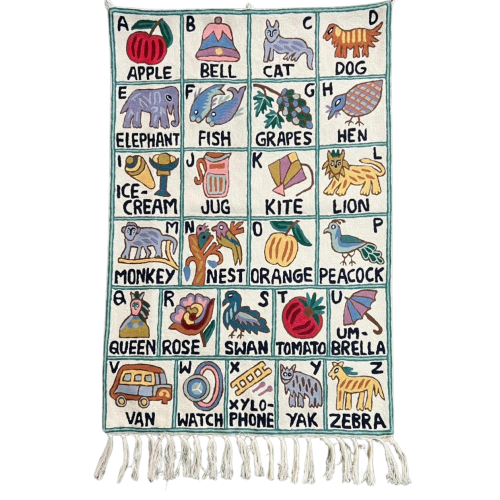Handmade alphabet ABC crewel wall hanging tapestry | Nambla | PREORDER
