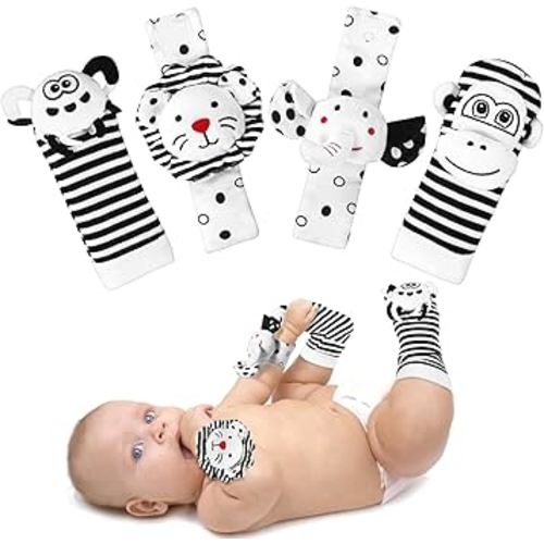 Baby Socks & Wrist Rattles Toys for 0-12 Month,Black And White High Contrast Baby Toys 0-6 Months,Baby Boy Girl Gifts 0-3 3-6month Toy,2 3 4 Month Old Baby Toys,Infant Sensory Newborn Toys