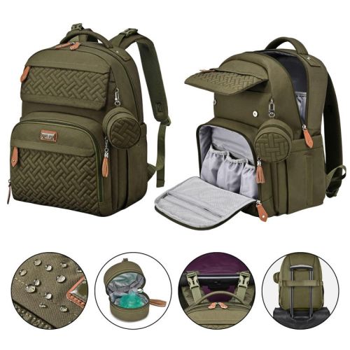 BabbleRoo Diaper Bag Backpack - Multifunctional Travel Diaper Bag with Changing Pad, Army Green, 1 pk