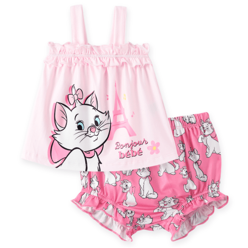 Disney Marie Baby Girls 2-Piece Sleeveless Graphic Tee with Bloomers Shorts Summer Cat Pink Outfits Sets Shower Gifts Infant 9-12 Months